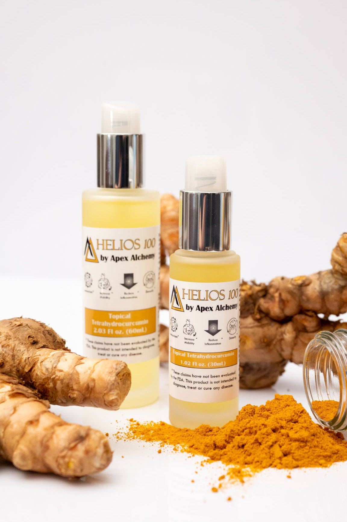 topical tetrahydro curcumin supplement in 30mL and 60mL volumes