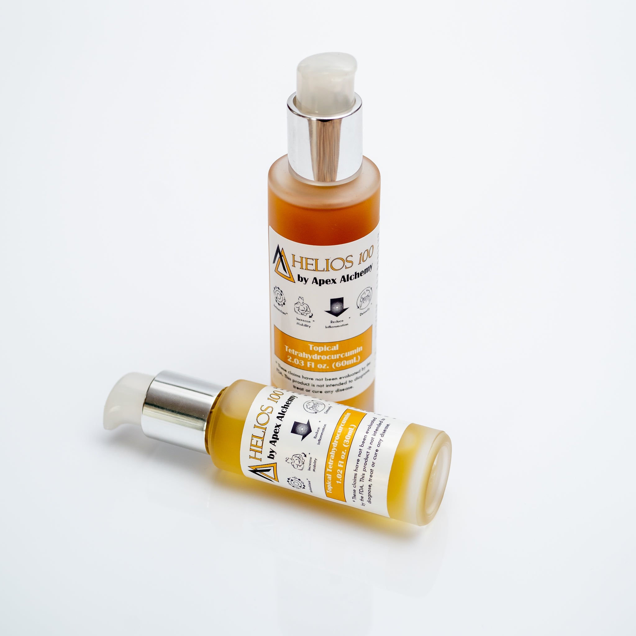 topical tetrahydro curcumin supplement in 30mL and 60mL volumes
