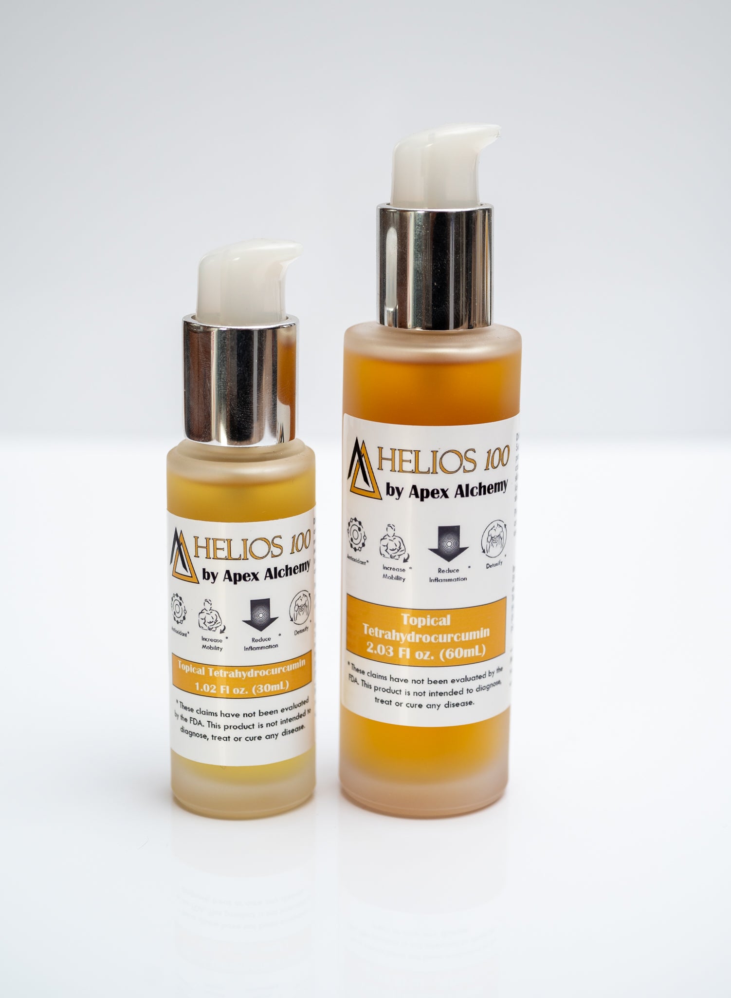 topical tetrahydro curcumin supplement in 30mL and 60mL volumes