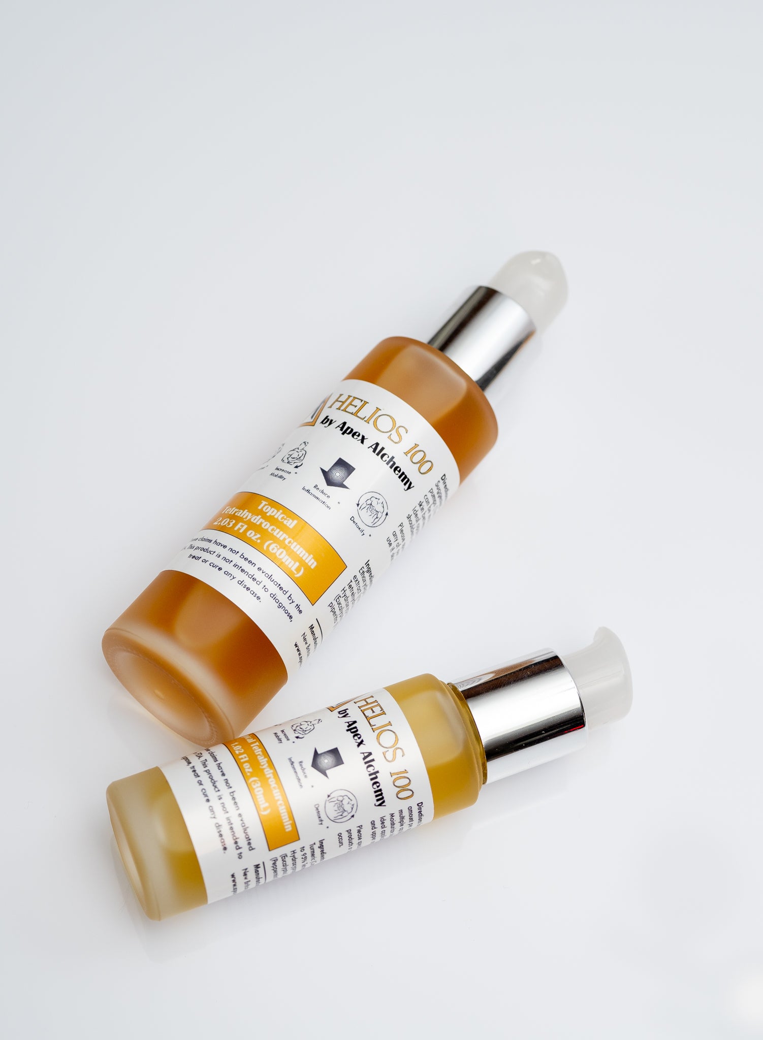 topical tetrahydro curcumin supplement in 30mL and 60mL volumes