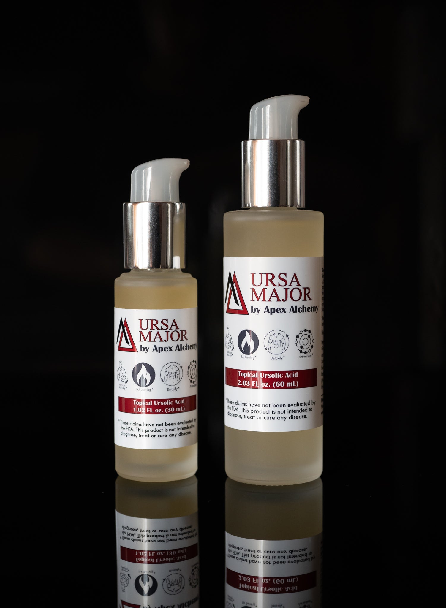 topical ursolic acid gel product in 30mL and 60mL volumes